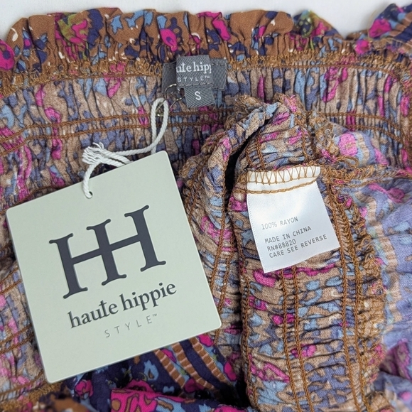 Haute Hippie Style Top Blouse Smocked Bodice Long Sleeve Floral Multicolor S NWT - Picture 10 of 11